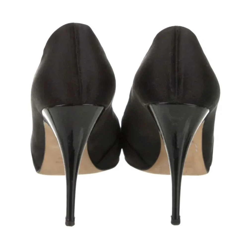 Giuseppe Zanotti 8.5 Black Satin JEWELED CRYSTAL PLATFORM Peeptoe Heels Pumps - Picture 5 of 6